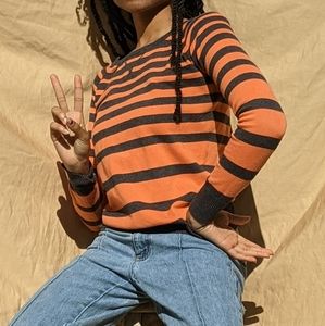 Tangerine orange and dark grey striped long sleeve
